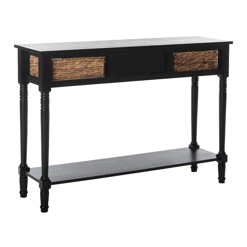Consolle effetto invecchiato/vintage con cassetti e ripiano in rattan — 5 colori