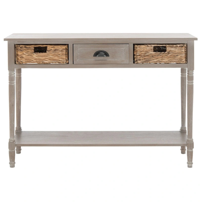 Consolle effetto invecchiato/vintage con cassetti e ripiano in rattan — 5 colori