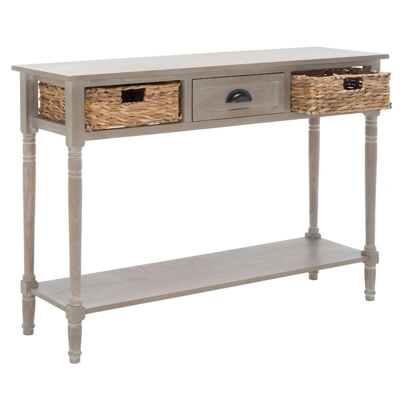 Consolle effetto invecchiato/vintage con cassetti e ripiano in rattan — 5 colori