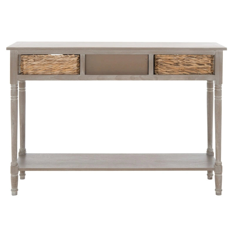 Consolle effetto invecchiato/vintage con cassetti e ripiano in rattan — 5 colori