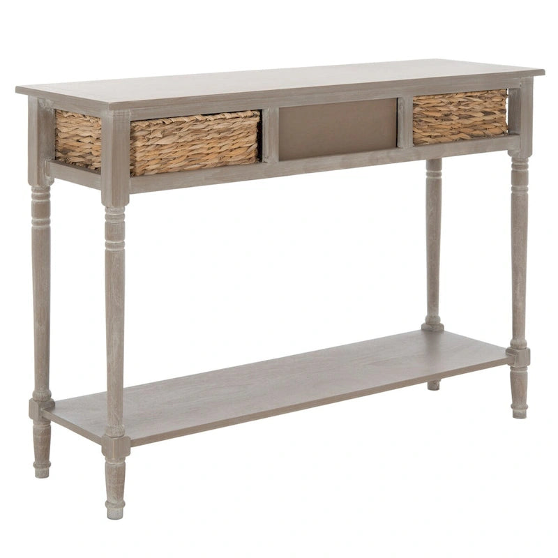 Consolle effetto invecchiato/vintage con cassetti e ripiano in rattan — 5 colori