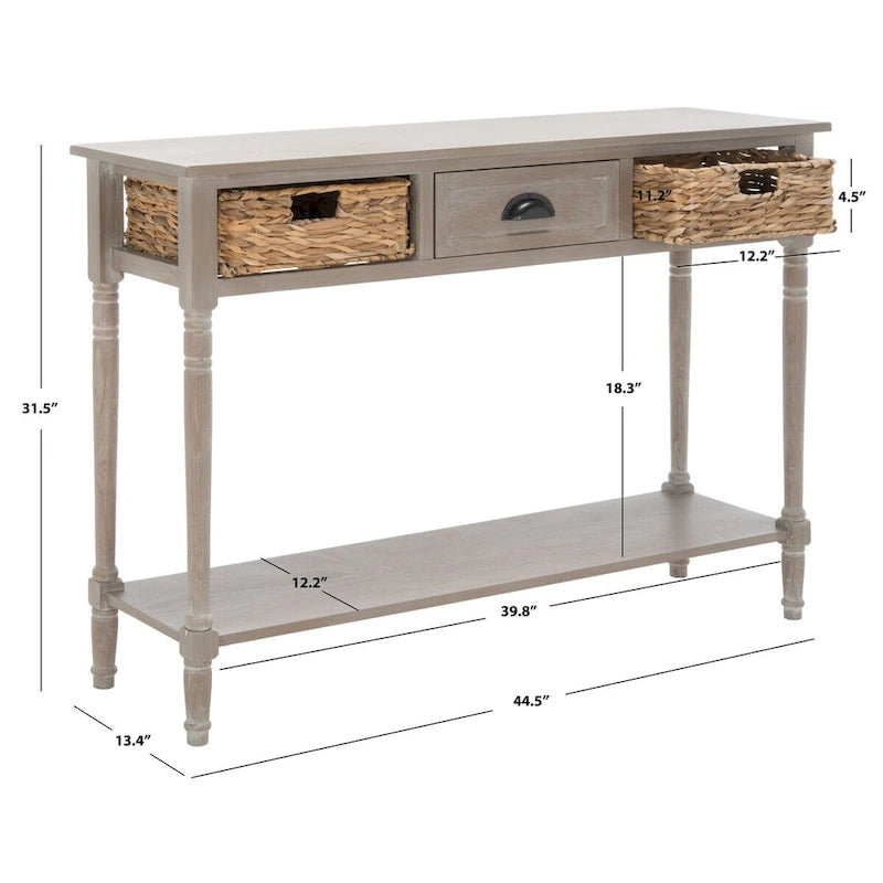 Consolle effetto invecchiato/vintage con cassetti e ripiano in rattan — 5 colori