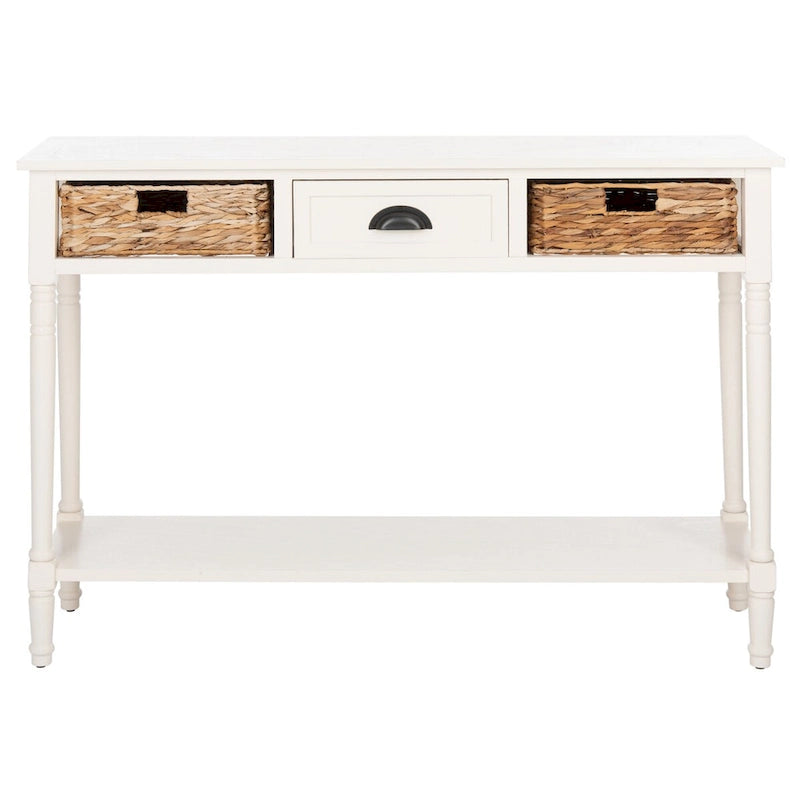 Consolle effetto invecchiato/vintage con cassetti e ripiano in rattan — 5 colori