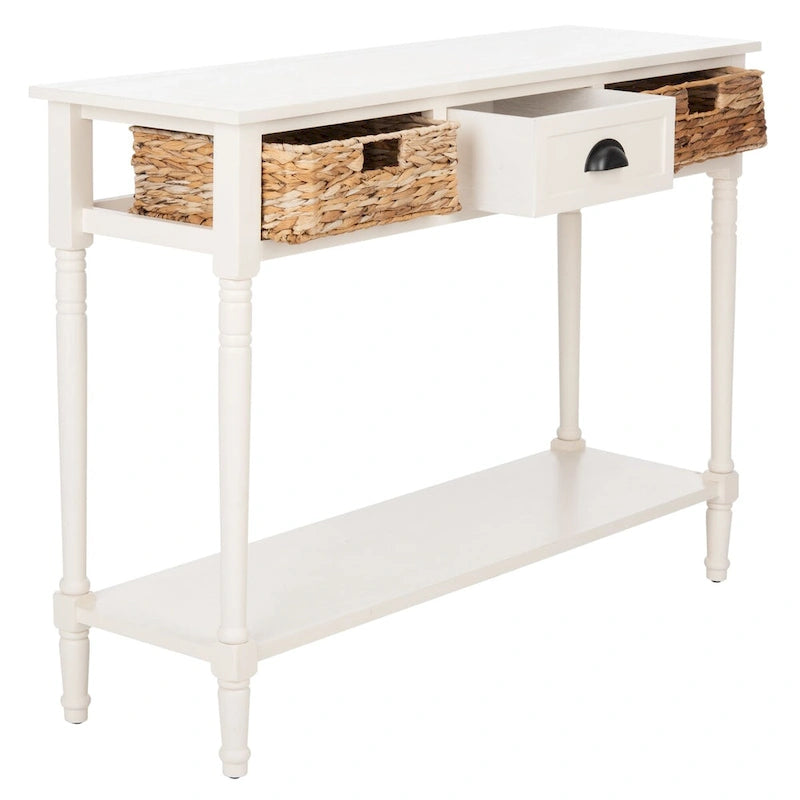 Consolle effetto invecchiato/vintage con cassetti e ripiano in rattan — 5 colori