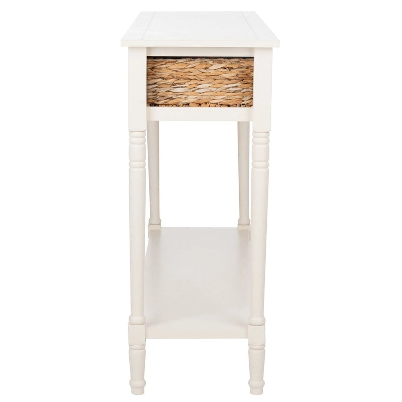 Consolle effetto invecchiato/vintage con cassetti e ripiano in rattan — 5 colori