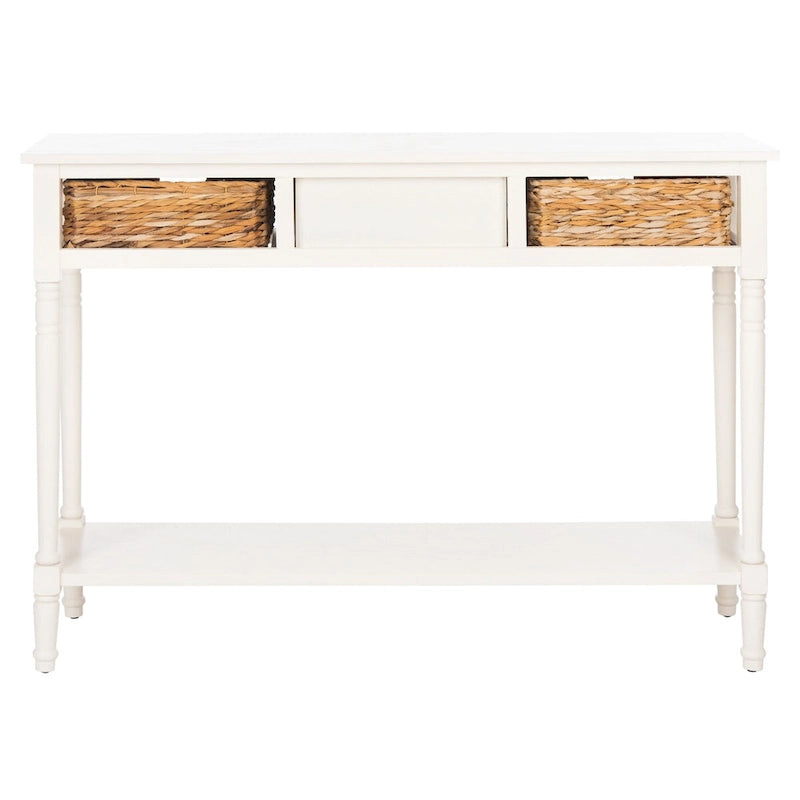 Consolle effetto invecchiato/vintage con cassetti e ripiano in rattan — 5 colori