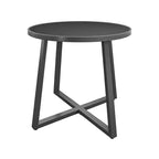 COSCO Indoor/Outdoor 35 Round Dining Table with Glass Top, Dark Gray