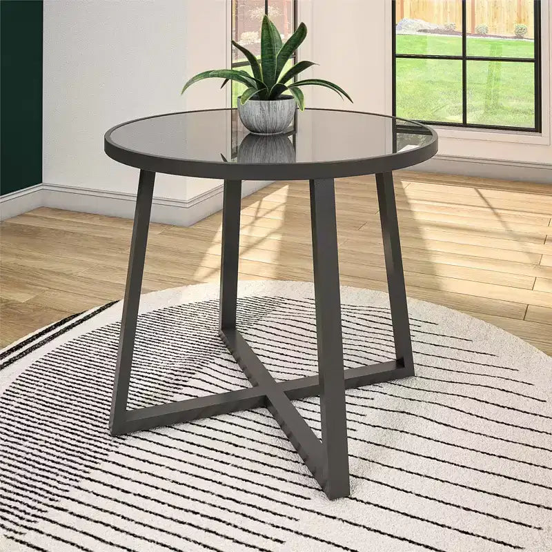 Tavolo da pranzo rotondo COSCO Indoor/Outdoor 35 con piano in vetro, grigio scuro