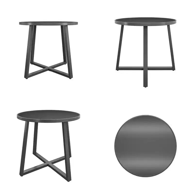 Tavolo da pranzo rotondo COSCO Indoor/Outdoor 35 con piano in vetro, grigio scuro