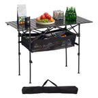 Folding Camping Table Aluminum Roll-Up Top Adjustable Height Portable