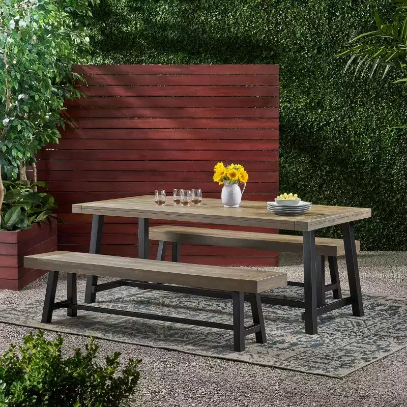 GDFStudio Chilian Set da Picnic da Esterno in Legno di Acacia, 3 Pezzi, Grigio/Metallo Rustico