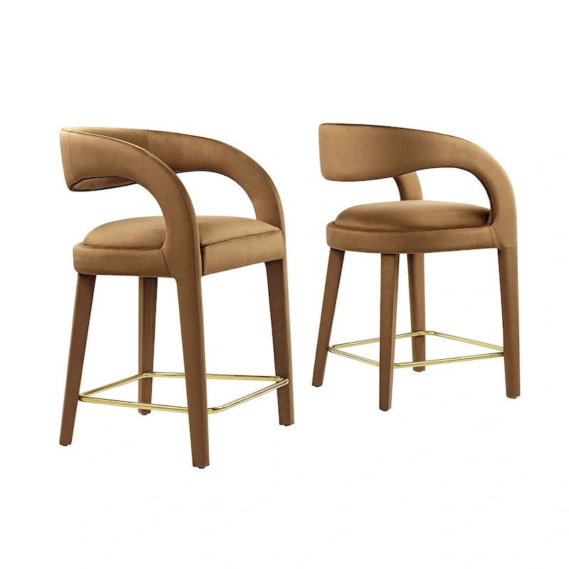 Sgabello da bancone in velluto, set da 2 — Avorio / Marrone / Verde / Grigio / Nero