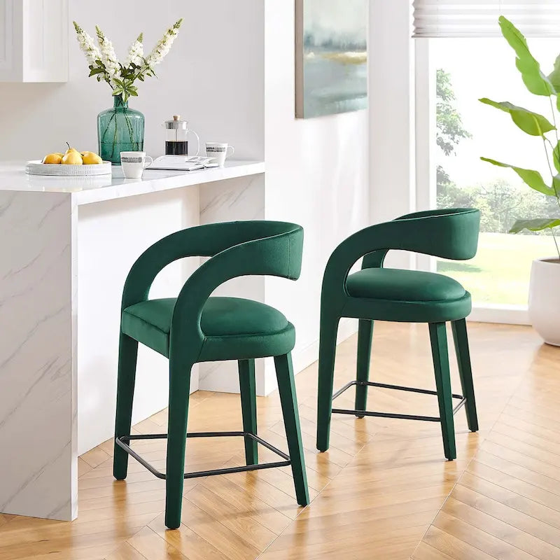 Sgabello da bancone in velluto, set da 2 — Avorio / Marrone / Verde / Grigio / Nero