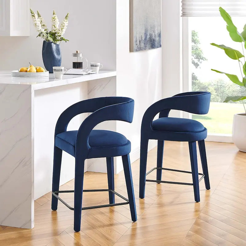 Sgabello da bancone in velluto, set da 2 — Avorio / Marrone / Verde / Grigio / Nero