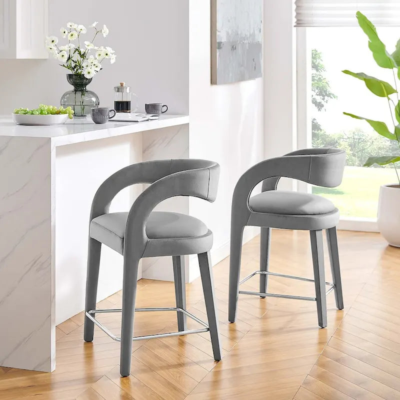 Sgabello da bancone in velluto, set da 2 — Avorio / Marrone / Verde / Grigio / Nero