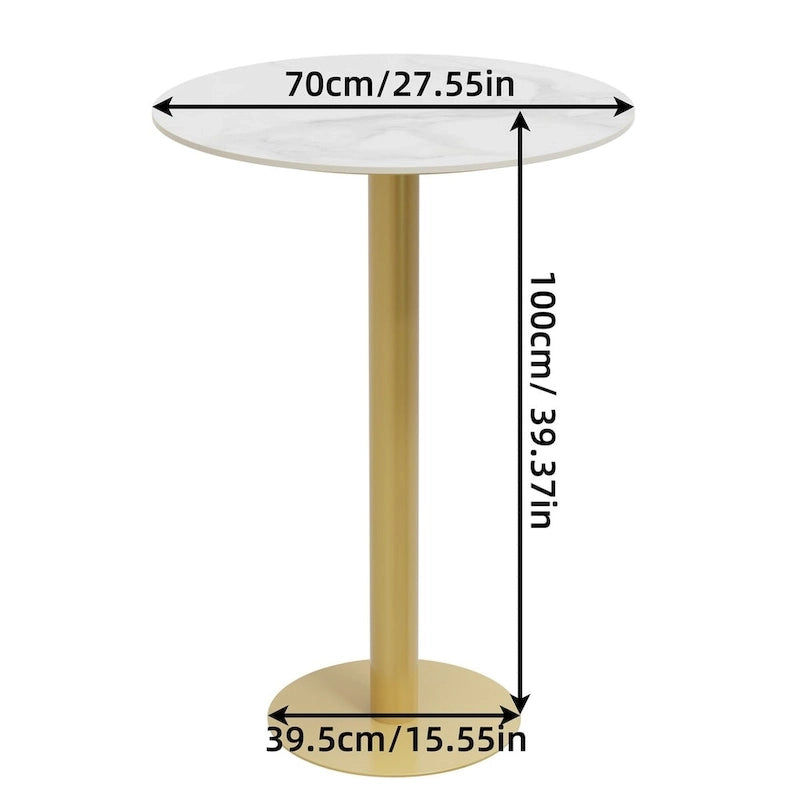 Tavolo rotondo da bar, bianco lucido oro / nero, 2 persone