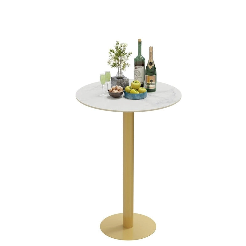 Tavolo rotondo da bar, bianco lucido oro / nero, 2 persone