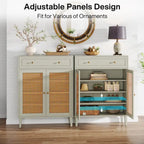 Armadietto portaoggetti in rattan verde menta con ripiani regolabili e cassetto, montaggio da 1 persona