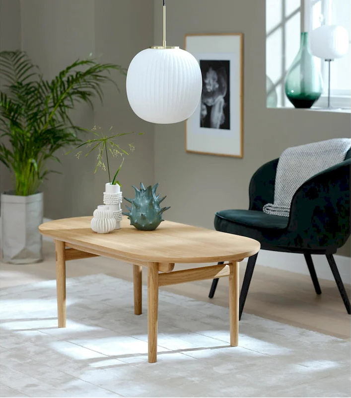 Rye Studio Mid-Century Modern Oval Coffee Table, Natural Oak - 27.5W x 51.125L x 17.75H