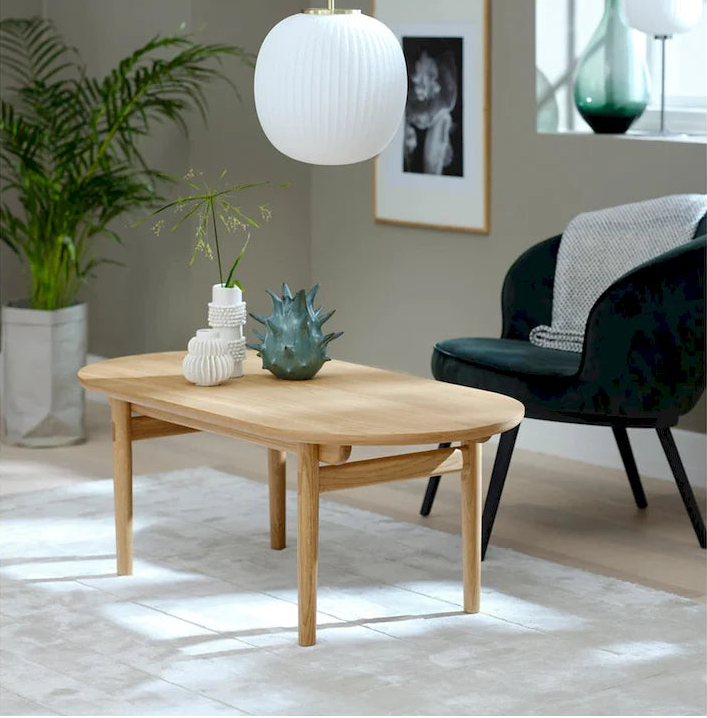 Tavolino da caffè ovale in rovere naturale, piano in legno/MDF - 1 pezzo