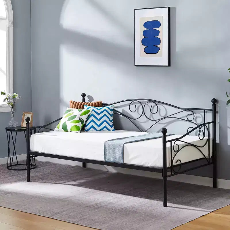 Divano Letto Singolo Classico VECELO con Design Elegante, Piattaforma Letto in Metallo con Testiera, Divano Letto per Piccoli Spazi, Camera da Letto Soggiorno/Stanza degli Ospiti