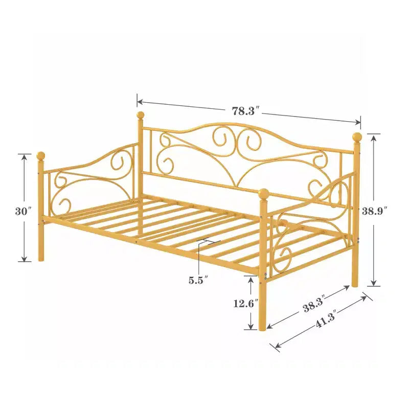 Divano Letto Singolo Classico VECELO con Design Elegante, Piattaforma Letto in Metallo con Testiera, Divano Letto per Piccoli Spazi, Camera da Letto Soggiorno/Stanza degli Ospiti