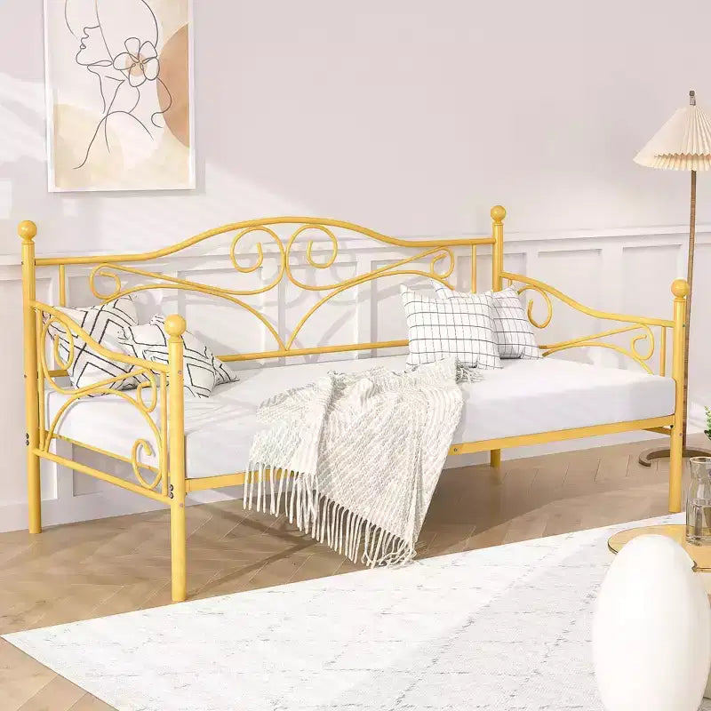 Divano Letto Singolo Classico VECELO con Design Elegante, Piattaforma Letto in Metallo con Testiera, Divano Letto per Piccoli Spazi, Camera da Letto Soggiorno/Stanza degli Ospiti