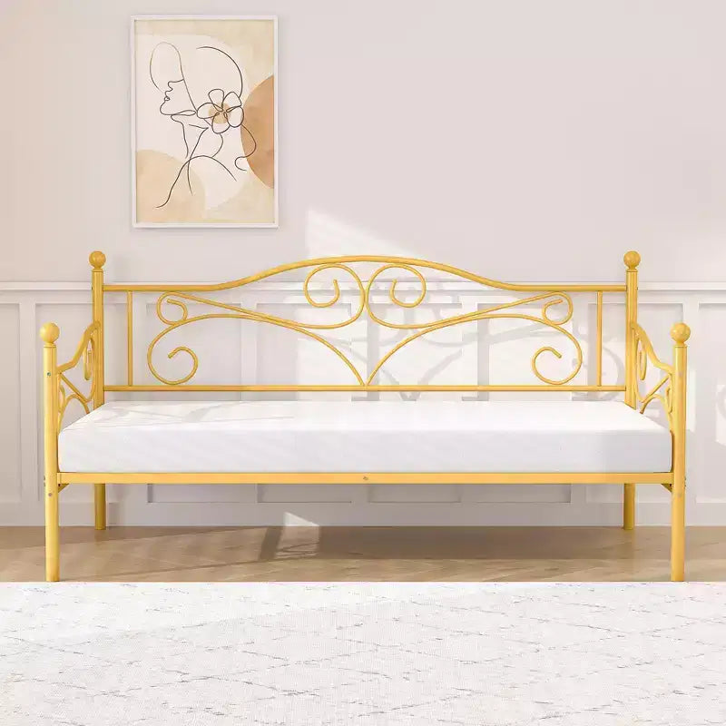 Divano Letto Singolo Classico VECELO con Design Elegante, Piattaforma Letto in Metallo con Testiera, Divano Letto per Piccoli Spazi, Camera da Letto Soggiorno/Stanza degli Ospiti