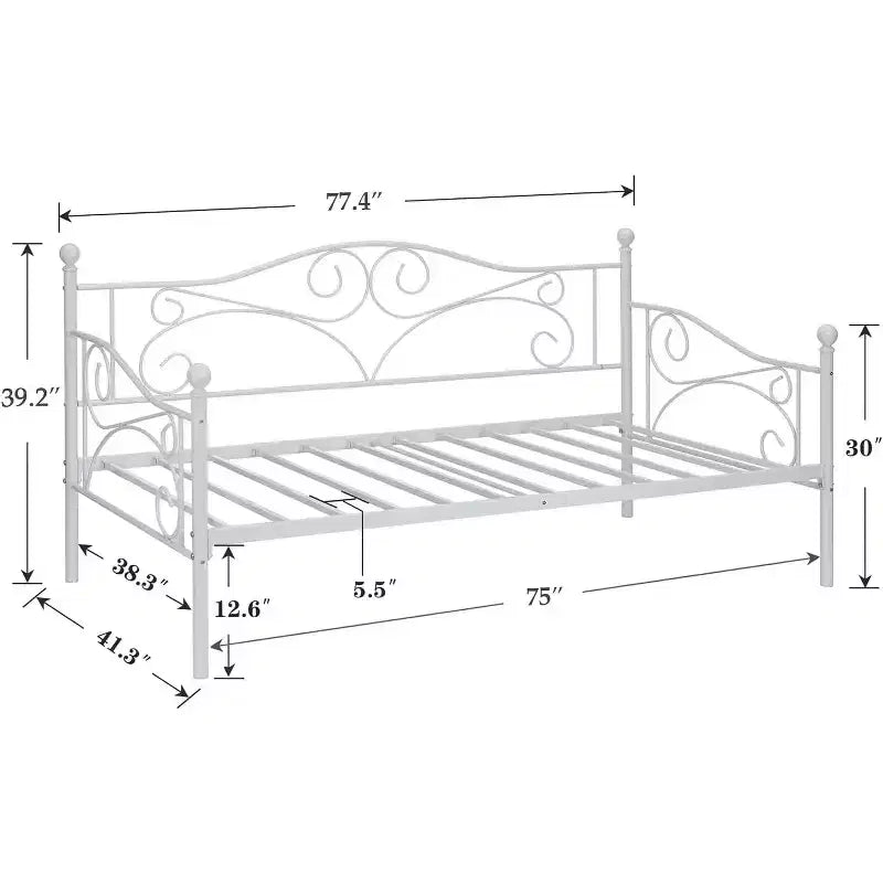 Divano Letto Singolo Classico VECELO con Design Elegante, Piattaforma Letto in Metallo con Testiera, Divano Letto per Piccoli Spazi, Camera da Letto Soggiorno/Stanza degli Ospiti