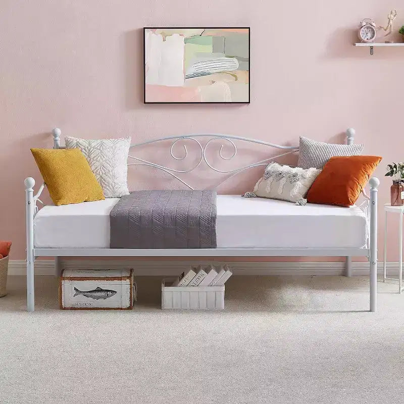 Divano Letto Singolo Classico VECELO con Design Elegante, Piattaforma Letto in Metallo con Testiera, Divano Letto per Piccoli Spazi, Camera da Letto Soggiorno/Stanza degli Ospiti