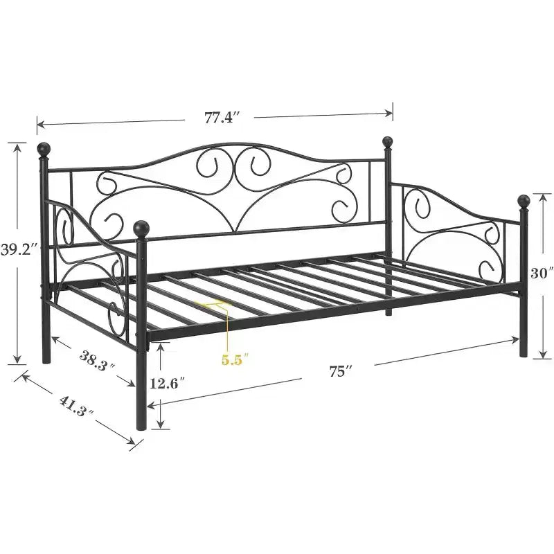 Divano Letto Singolo Classico VECELO con Design Elegante, Piattaforma Letto in Metallo con Testiera, Divano Letto per Piccoli Spazi, Camera da Letto Soggiorno/Stanza degli Ospiti