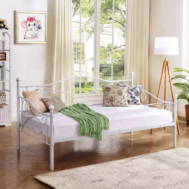 Divano Letto Singolo Classico VECELO con Design Elegante, Piattaforma Letto in Metallo con Testiera, Divano Letto per Piccoli Spazi, Camera da Letto Soggiorno/Stanza degli Ospiti