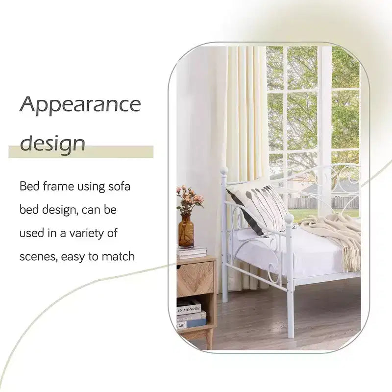 Divano Letto Singolo Classico VECELO con Design Elegante, Piattaforma Letto in Metallo con Testiera, Divano Letto per Piccoli Spazi, Camera da Letto Soggiorno/Stanza degli Ospiti