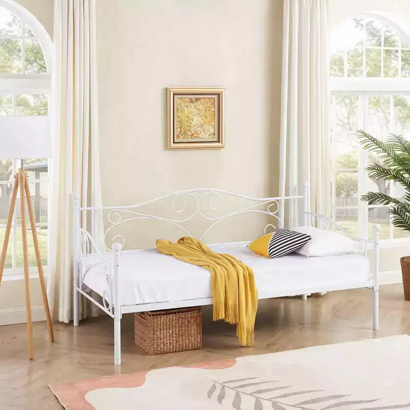 Divano Letto Singolo Classico VECELO con Design Elegante, Piattaforma Letto in Metallo con Testiera, Divano Letto per Piccoli Spazi, Camera da Letto Soggiorno/Stanza degli Ospiti