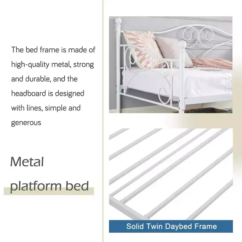 Divano Letto Singolo Classico VECELO con Design Elegante, Piattaforma Letto in Metallo con Testiera, Divano Letto per Piccoli Spazi, Camera da Letto Soggiorno/Stanza degli Ospiti