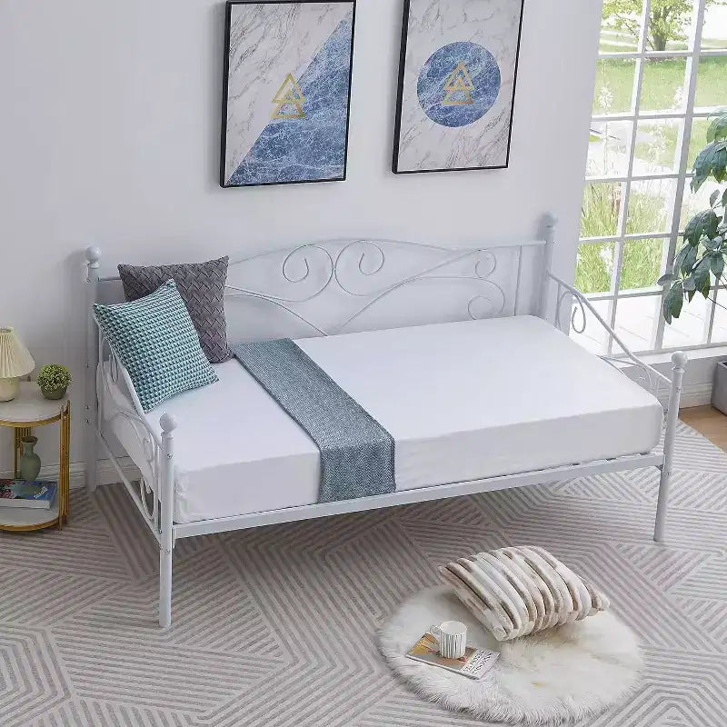 Divano Letto Singolo Classico VECELO con Design Elegante, Piattaforma Letto in Metallo con Testiera, Divano Letto per Piccoli Spazi, Camera da Letto Soggiorno/Stanza degli Ospiti