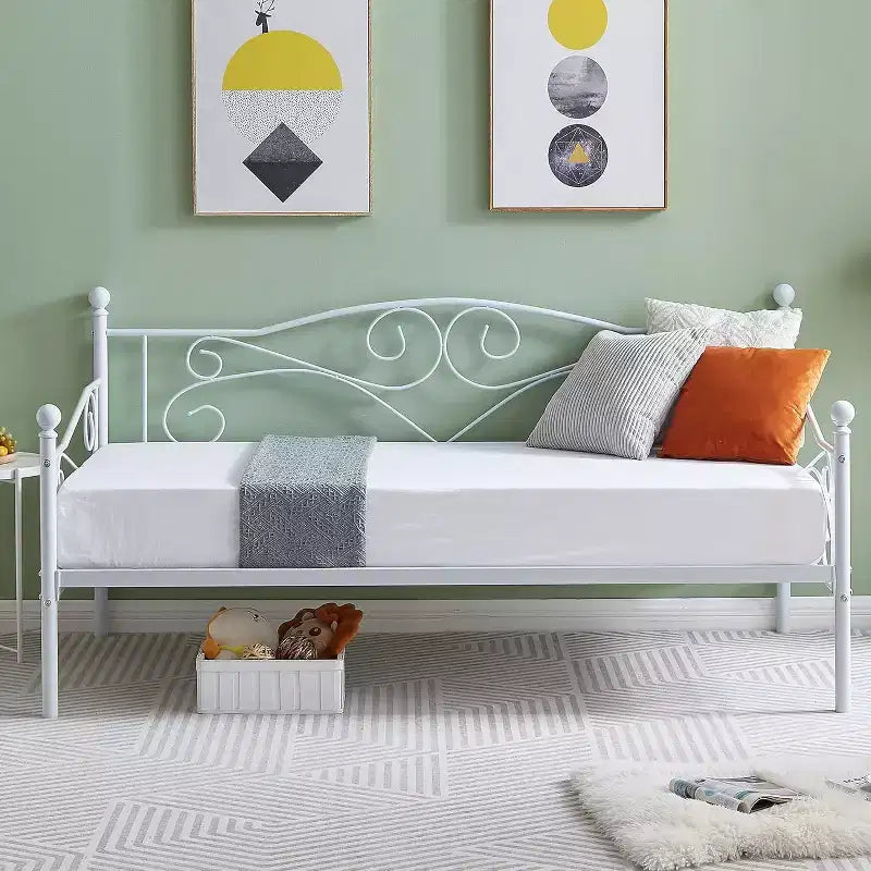Divano Letto Singolo Classico VECELO con Design Elegante, Piattaforma Letto in Metallo con Testiera, Divano Letto per Piccoli Spazi, Camera da Letto Soggiorno/Stanza degli Ospiti