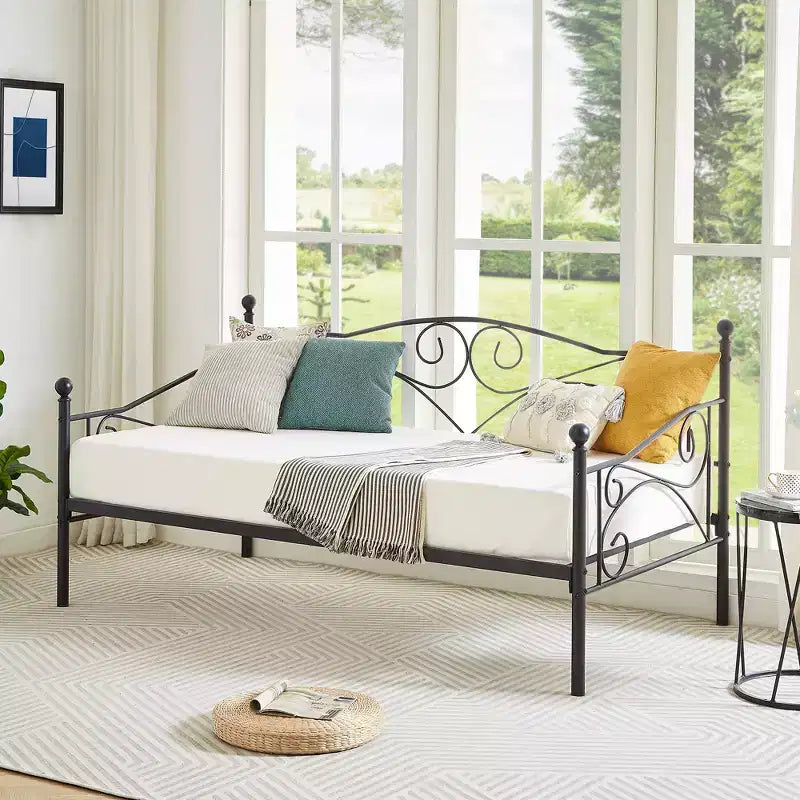 Divano Letto Singolo Classico VECELO con Design Elegante, Piattaforma Letto in Metallo con Testiera, Divano Letto per Piccoli Spazi, Camera da Letto Soggiorno/Stanza degli Ospiti