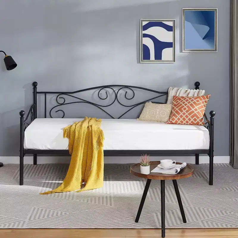 Divano Letto Singolo Classico VECELO con Design Elegante, Piattaforma Letto in Metallo con Testiera, Divano Letto per Piccoli Spazi, Camera da Letto Soggiorno/Stanza degli Ospiti