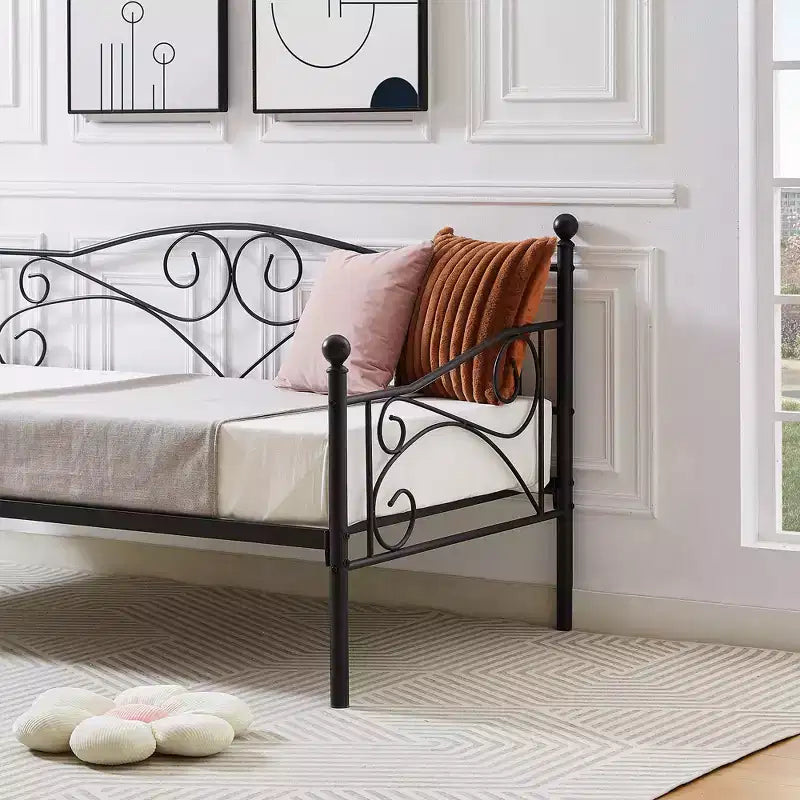Divano Letto Singolo Classico VECELO con Design Elegante, Piattaforma Letto in Metallo con Testiera, Divano Letto per Piccoli Spazi, Camera da Letto Soggiorno/Stanza degli Ospiti