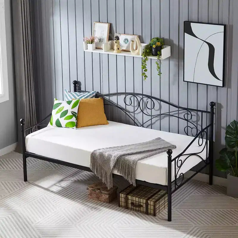 Divano Letto Singolo Classico VECELO con Design Elegante, Piattaforma Letto in Metallo con Testiera, Divano Letto per Piccoli Spazi, Camera da Letto Soggiorno/Stanza degli Ospiti