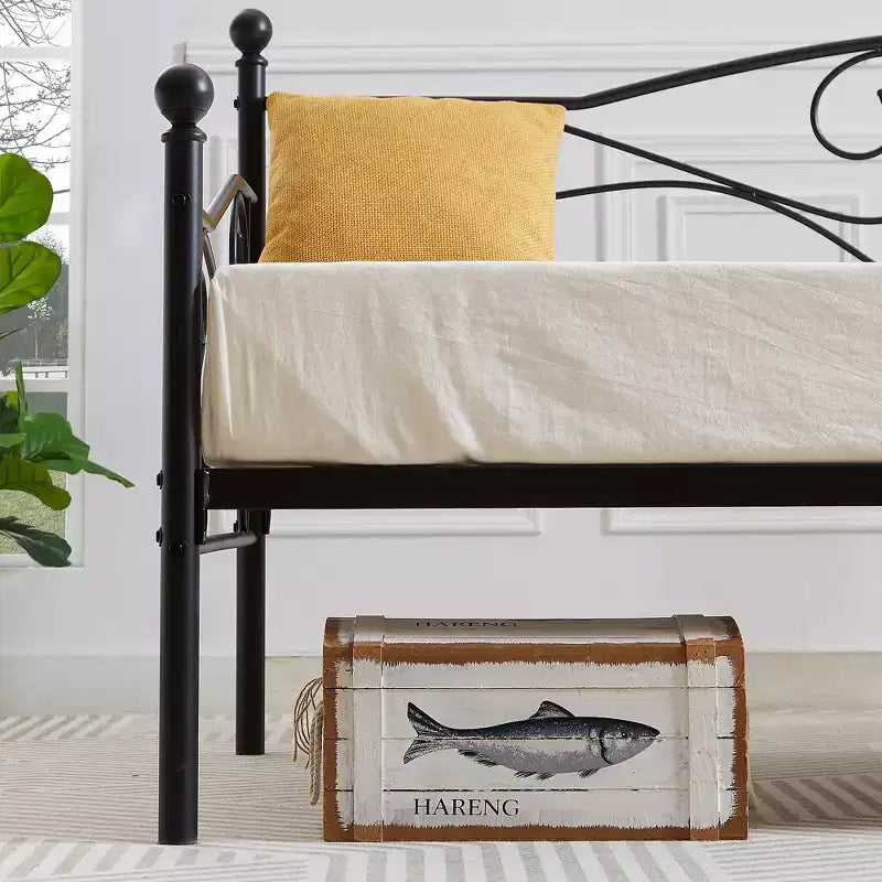 Divano Letto Singolo Classico VECELO con Design Elegante, Piattaforma Letto in Metallo con Testiera, Divano Letto per Piccoli Spazi, Camera da Letto Soggiorno/Stanza degli Ospiti