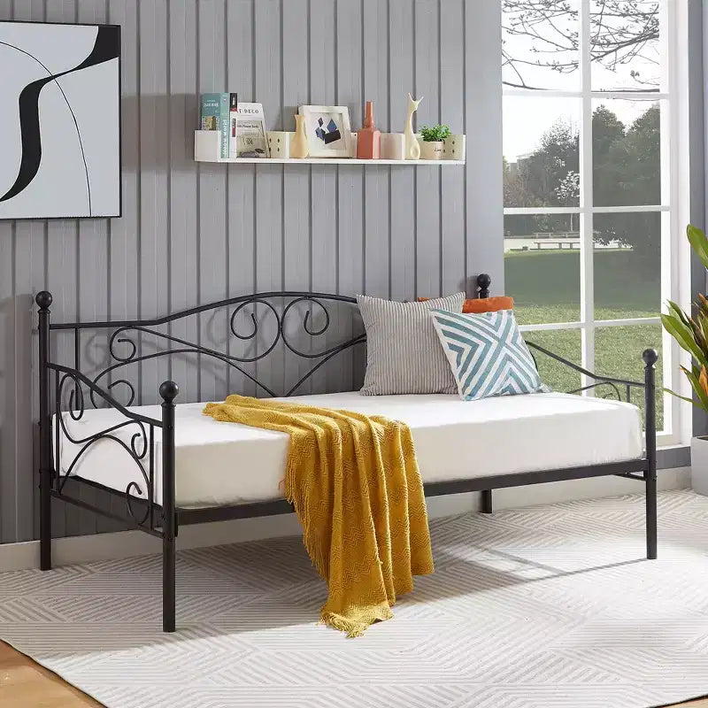 Divano Letto Singolo Classico VECELO con Design Elegante, Piattaforma Letto in Metallo con Testiera, Divano Letto per Piccoli Spazi, Camera da Letto Soggiorno/Stanza degli Ospiti