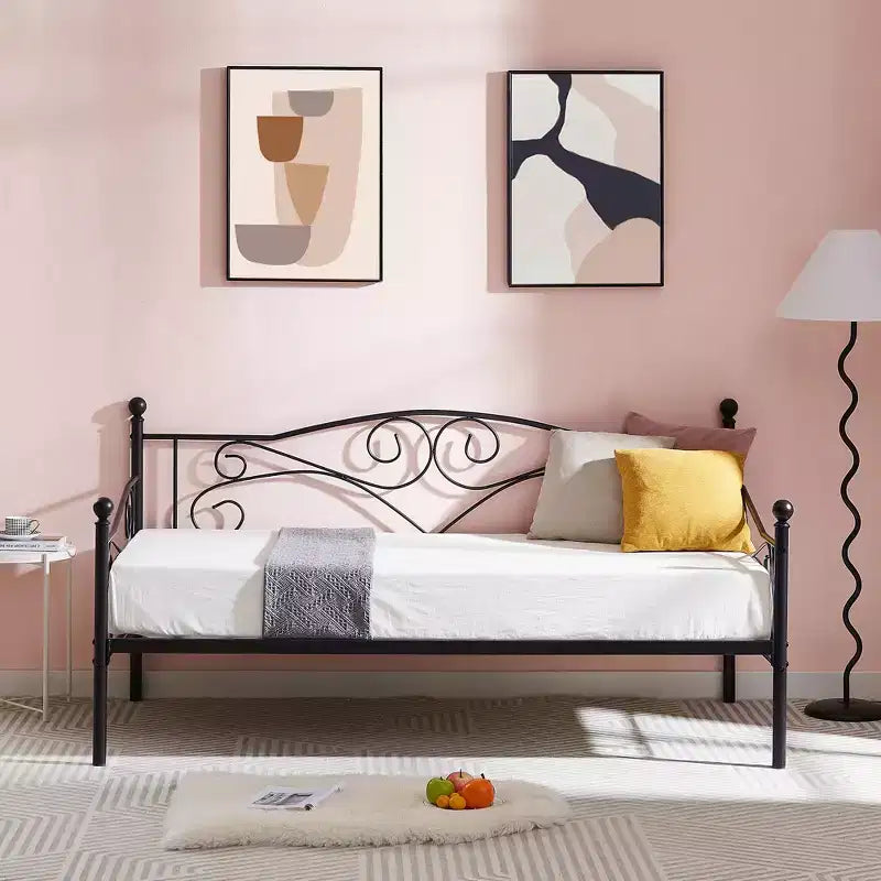 Divano Letto Singolo Classico VECELO con Design Elegante, Piattaforma Letto in Metallo con Testiera, Divano Letto per Piccoli Spazi, Camera da Letto Soggiorno/Stanza degli Ospiti