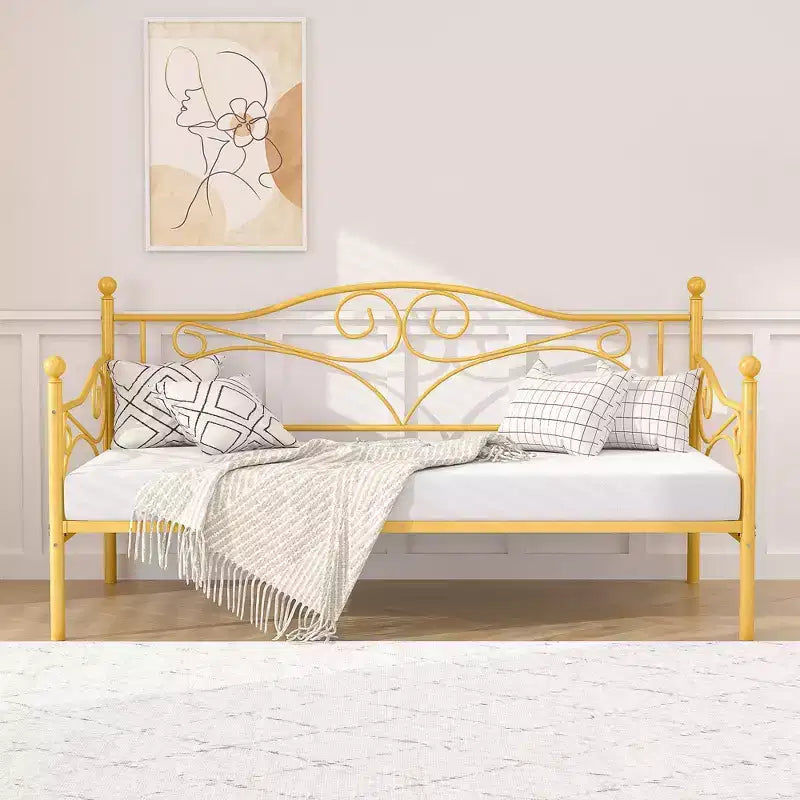 Divano Letto Singolo Classico VECELO con Design Elegante, Piattaforma Letto in Metallo con Testiera, Divano Letto per Piccoli Spazi, Camera da Letto Soggiorno/Stanza degli Ospiti