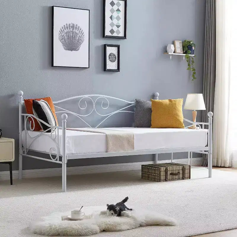 Divano Letto Singolo Classico VECELO con Design Elegante, Piattaforma Letto in Metallo con Testiera, Divano Letto per Piccoli Spazi, Camera da Letto Soggiorno/Stanza degli Ospiti