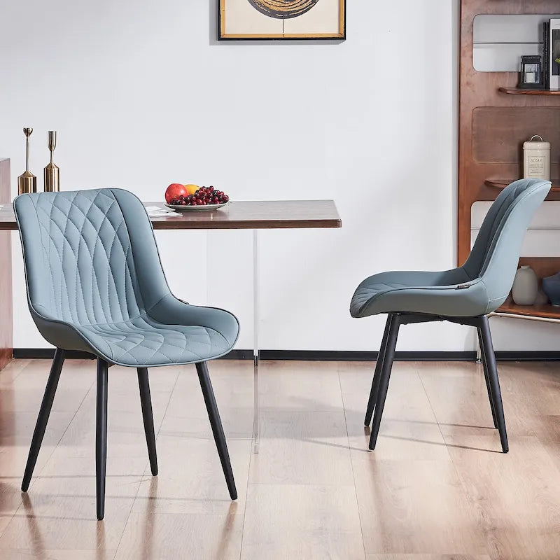 Sedia da pranzo senza braccioli, set da 2, seduta imbottita in pelle, struttura in metallo — Nero / Bianco / Grigio / Blu / Marrone / Tan / Kaki / Verde