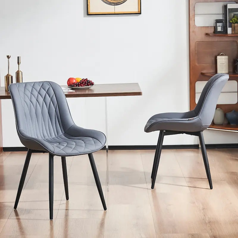 Sedia da pranzo senza braccioli, set da 2, seduta imbottita in pelle, struttura in metallo — Nero / Bianco / Grigio / Blu / Marrone / Tan / Kaki / Verde