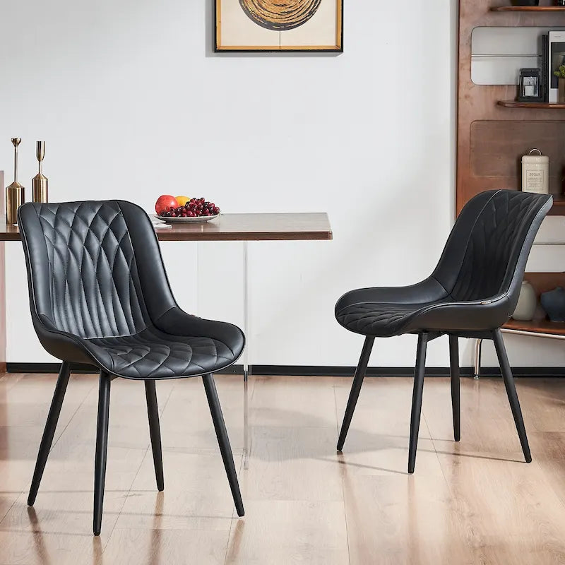 Sedia da pranzo senza braccioli, set da 2, seduta imbottita in pelle, struttura in metallo — Nero / Bianco / Grigio / Blu / Marrone / Tan / Kaki / Verde