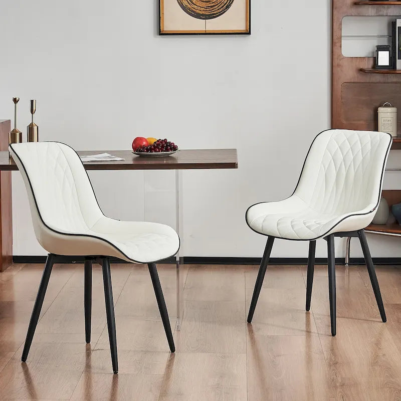 Sedia da pranzo senza braccioli, set da 2, seduta imbottita in pelle, struttura in metallo — Nero / Bianco / Grigio / Blu / Marrone / Tan / Kaki / Verde